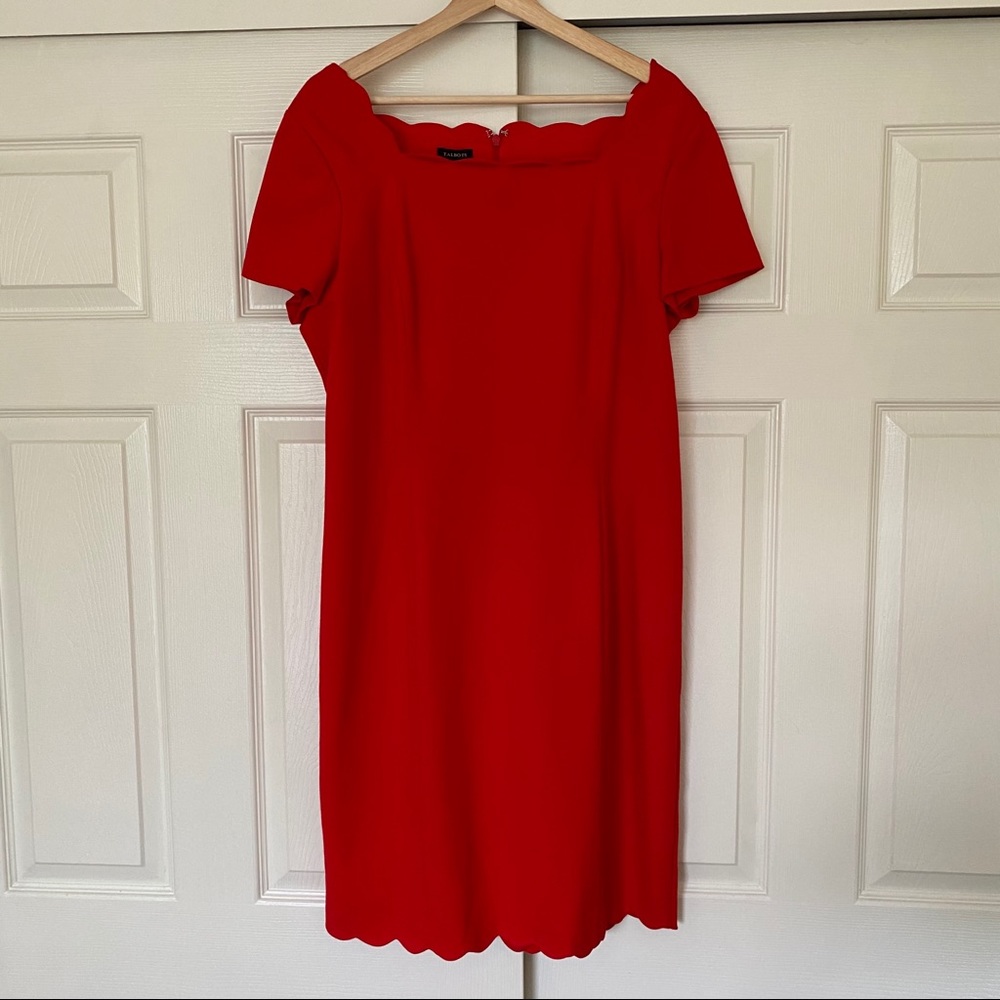 Talbots Scalloped Red Dress Shirt Sleeve Size 14